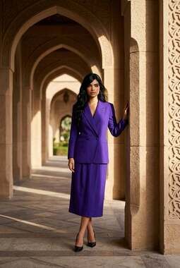 Vintage Evan-Picone Petites Purple Worsted Wool Skirt Suit Set Size 10